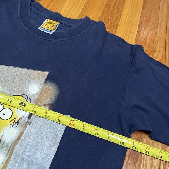 Vintage 90s Y2K The Simpsons BART Homer Mirror Medium Blue T-Shirt Fade Distress - Picture 8 of 10